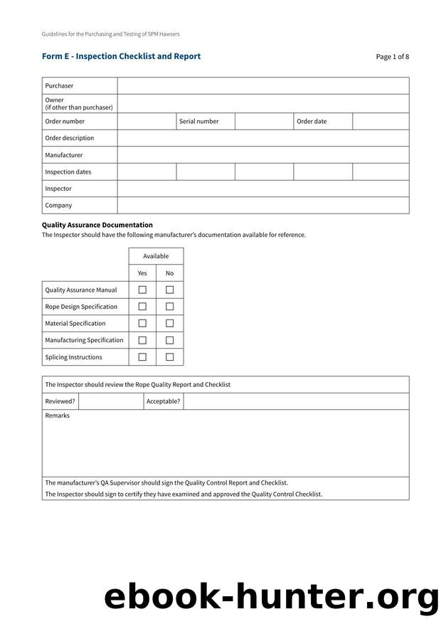 Form E-Inspection Checklist and Report by OCIMF