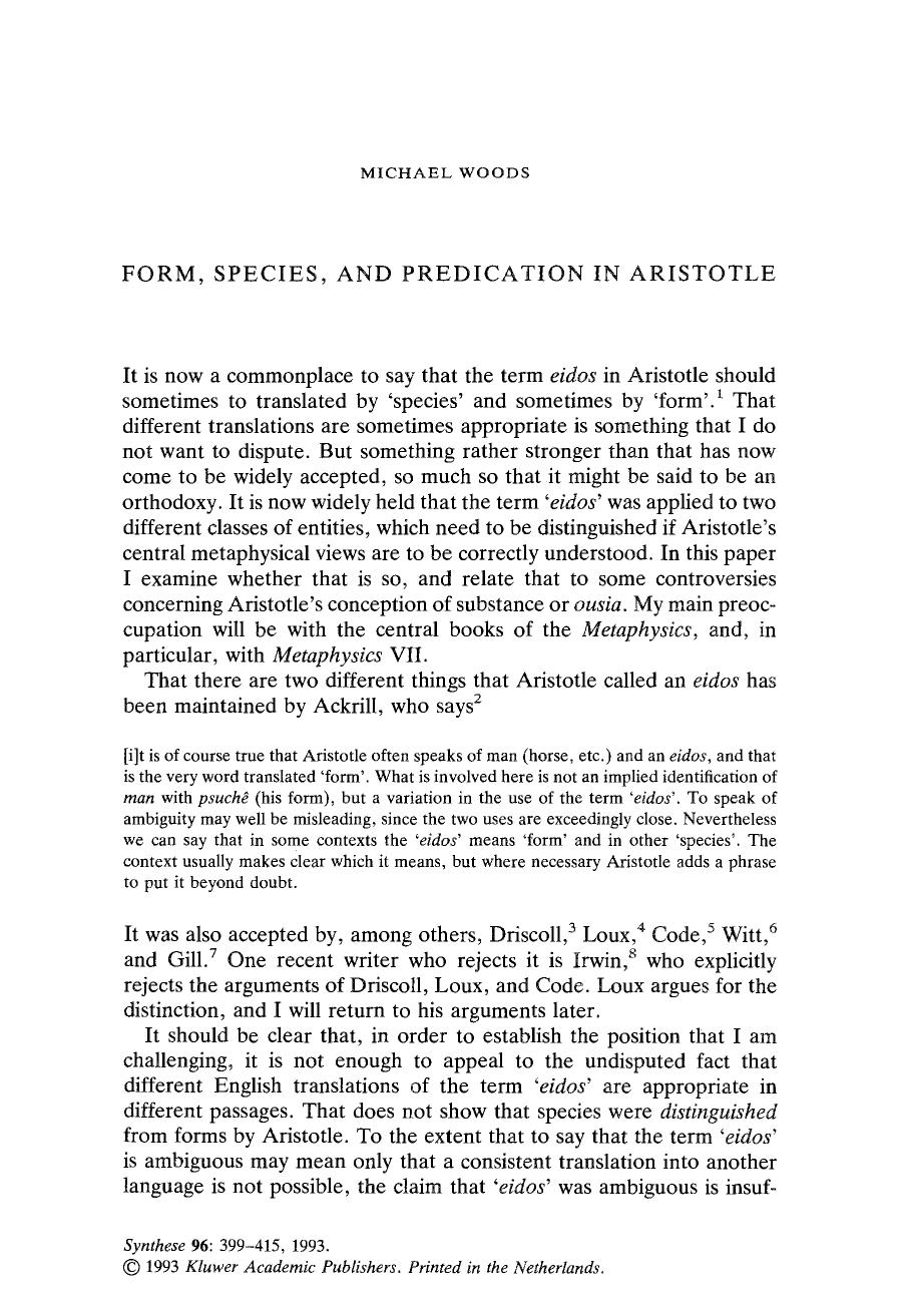 Form, species, and predication in Aristotle by Unknown