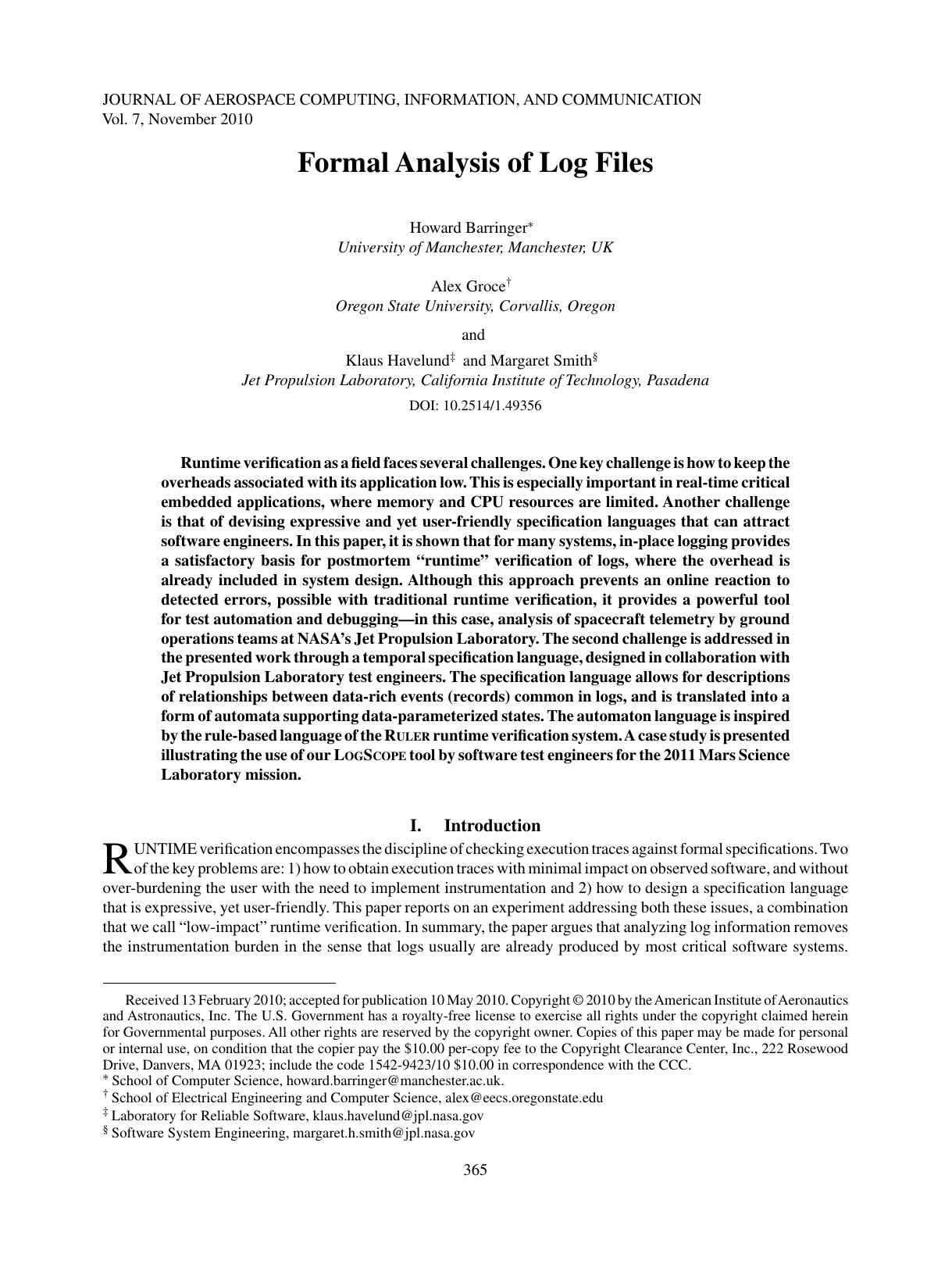 Formal Analysis of Log Files by Unknown