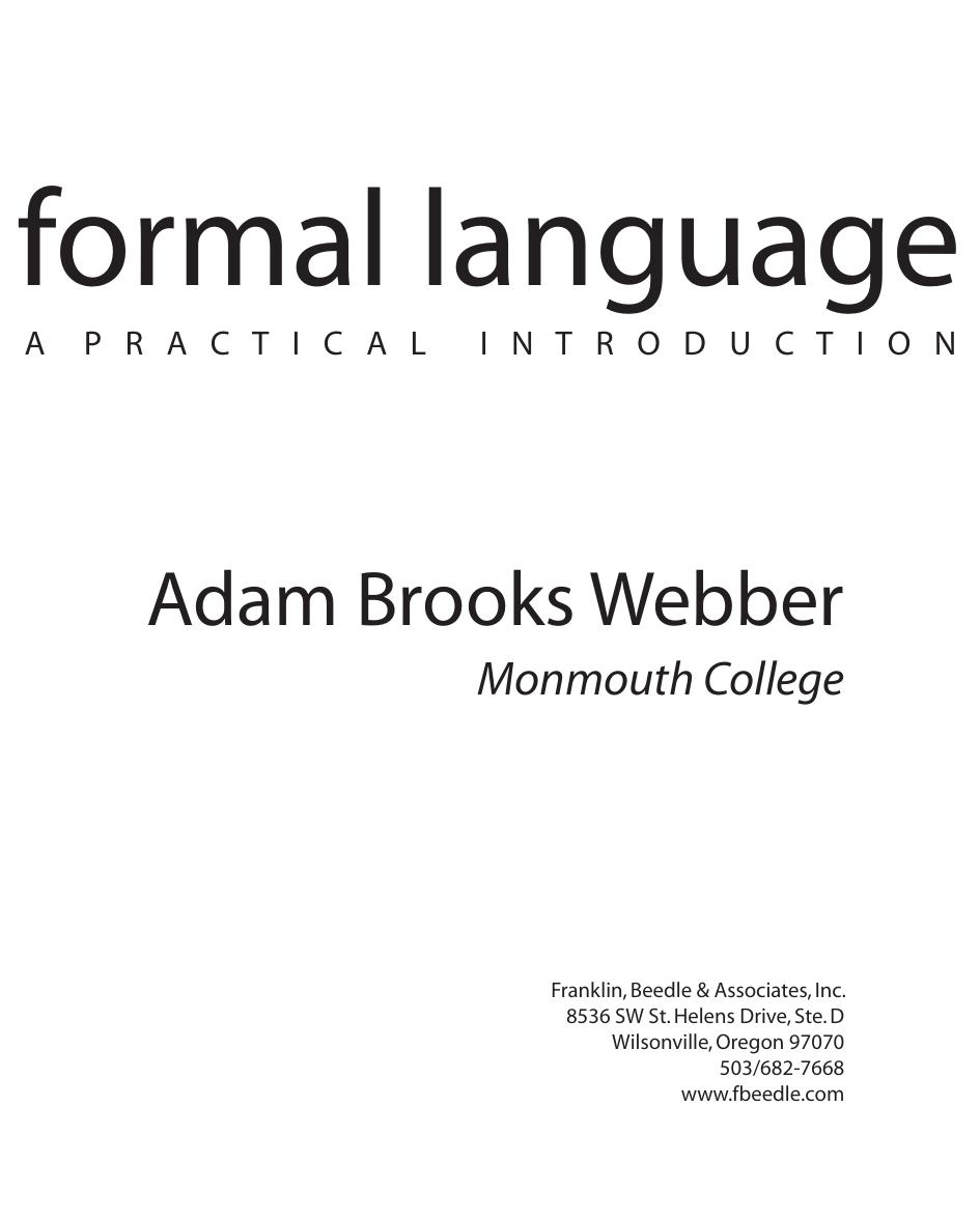 Formal Language: A Practical Introduction by Adam Brooks Webber