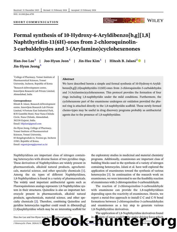 Formal Synthesis of 10âHydroxyâ6âAryldibenzo[b,g][1,8]Naphthyridinâ11(6H)âones from 2âChloroquinolinâ3âCarbaldehydes and 3â(Arylamino)cyclohexenones by Unknown