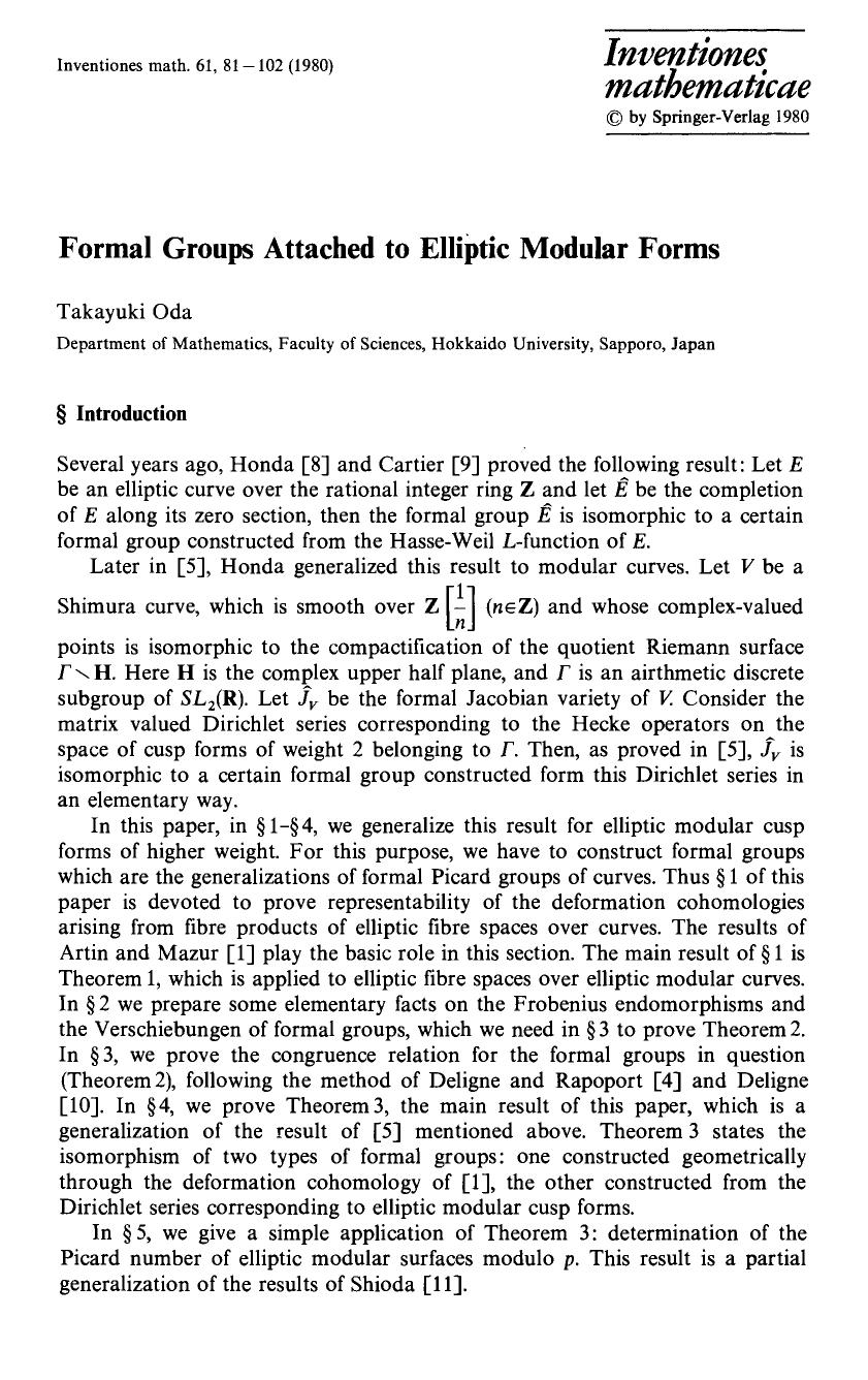 Formal groups attached to elliptic modular forms by Unknown
