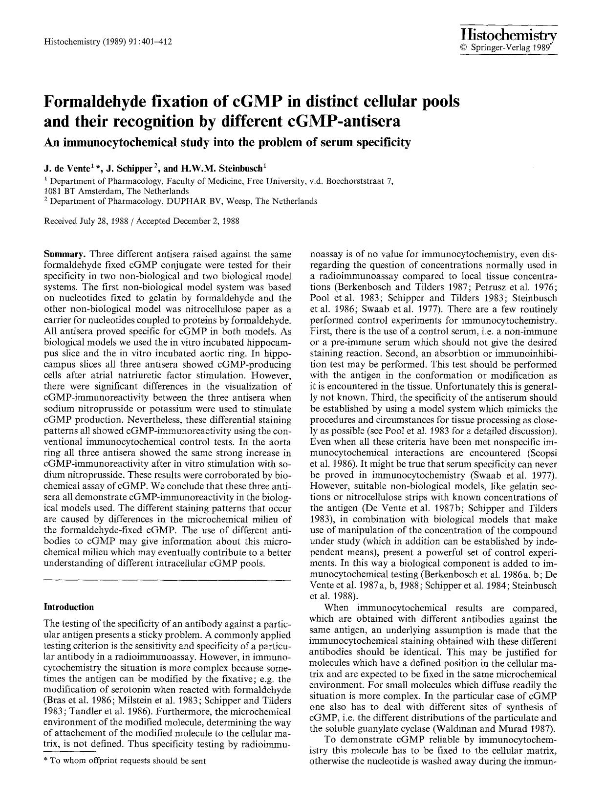 Formaldehyde fixation of cGMP in distinct cellular pools and their recognition by different cGMP-antisera by Unknown