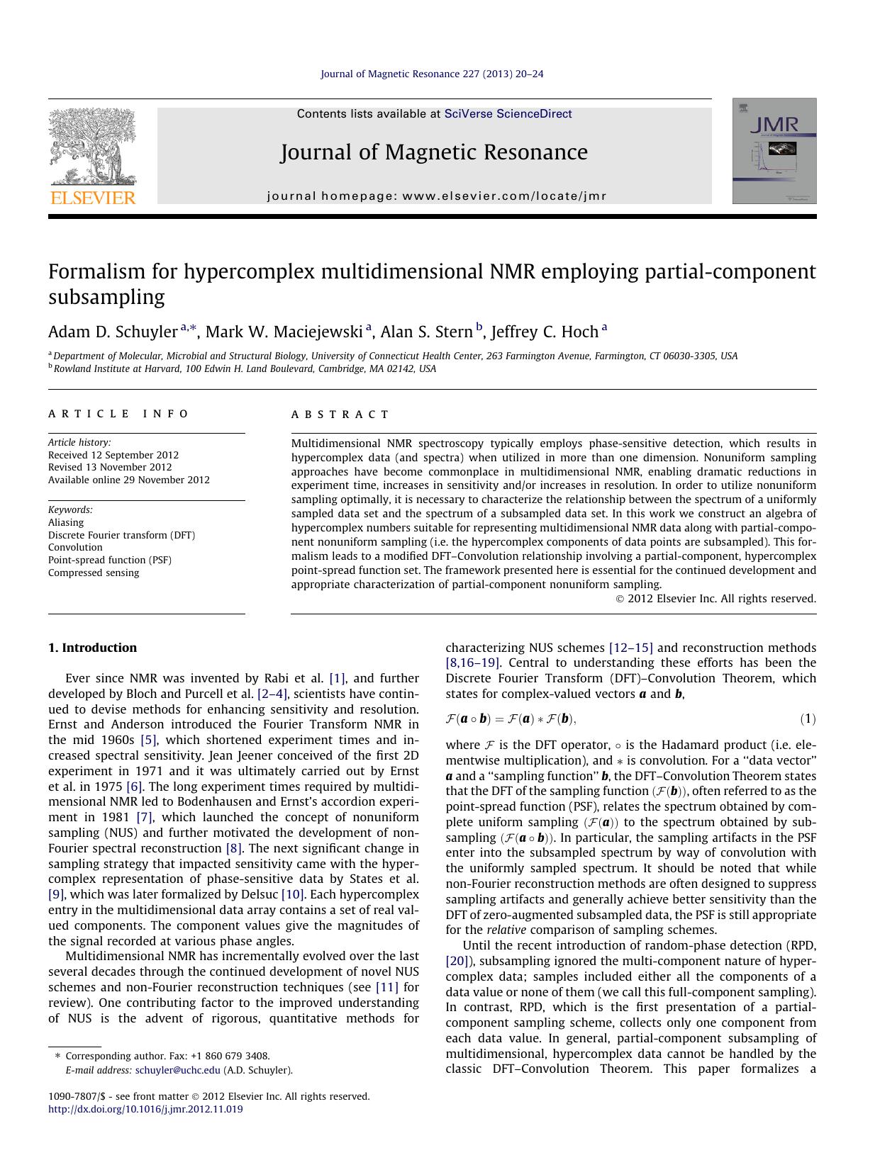 Formalism for hypercomplex multidimensional NMR employing partial-component subsampling by Adam D. Schuyler & Mark W. Maciejewski & Alan S. Stern & Jeffrey C. Hoch