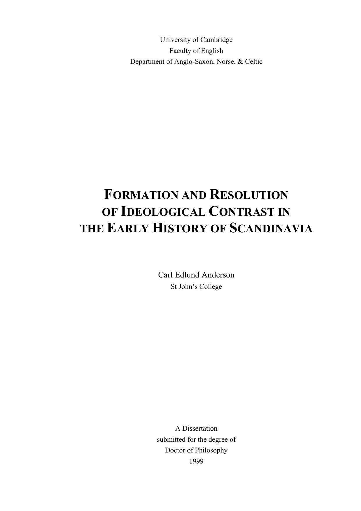 Formation and Resolution of Ideological Contrast in the Early History of Scandinavia by Carl Edlund Anderson