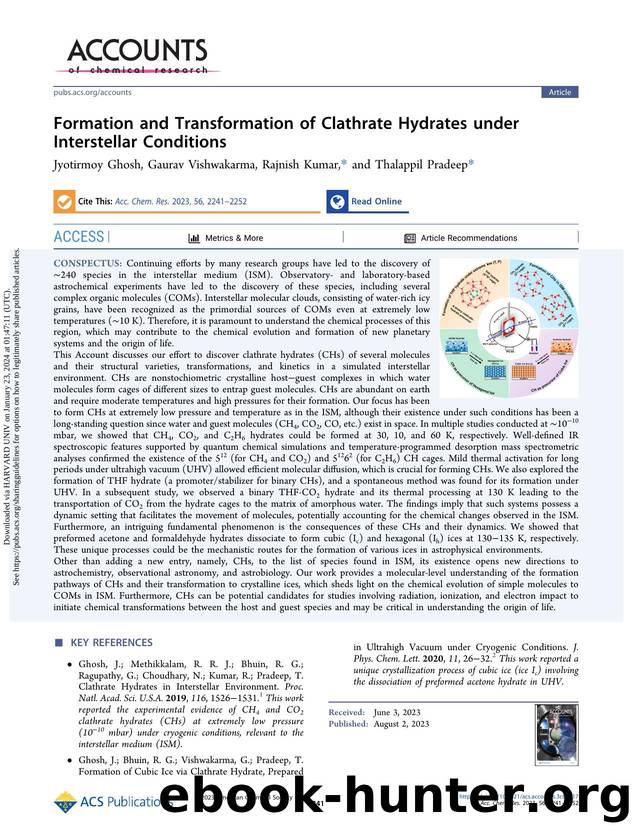 Formation and Transformation of Clathrate Hydrates under Interstellar Conditions by Jyotirmoy Ghosh Gaurav Vishwakarma Rajnish Kumar & Thalappil Pradeep