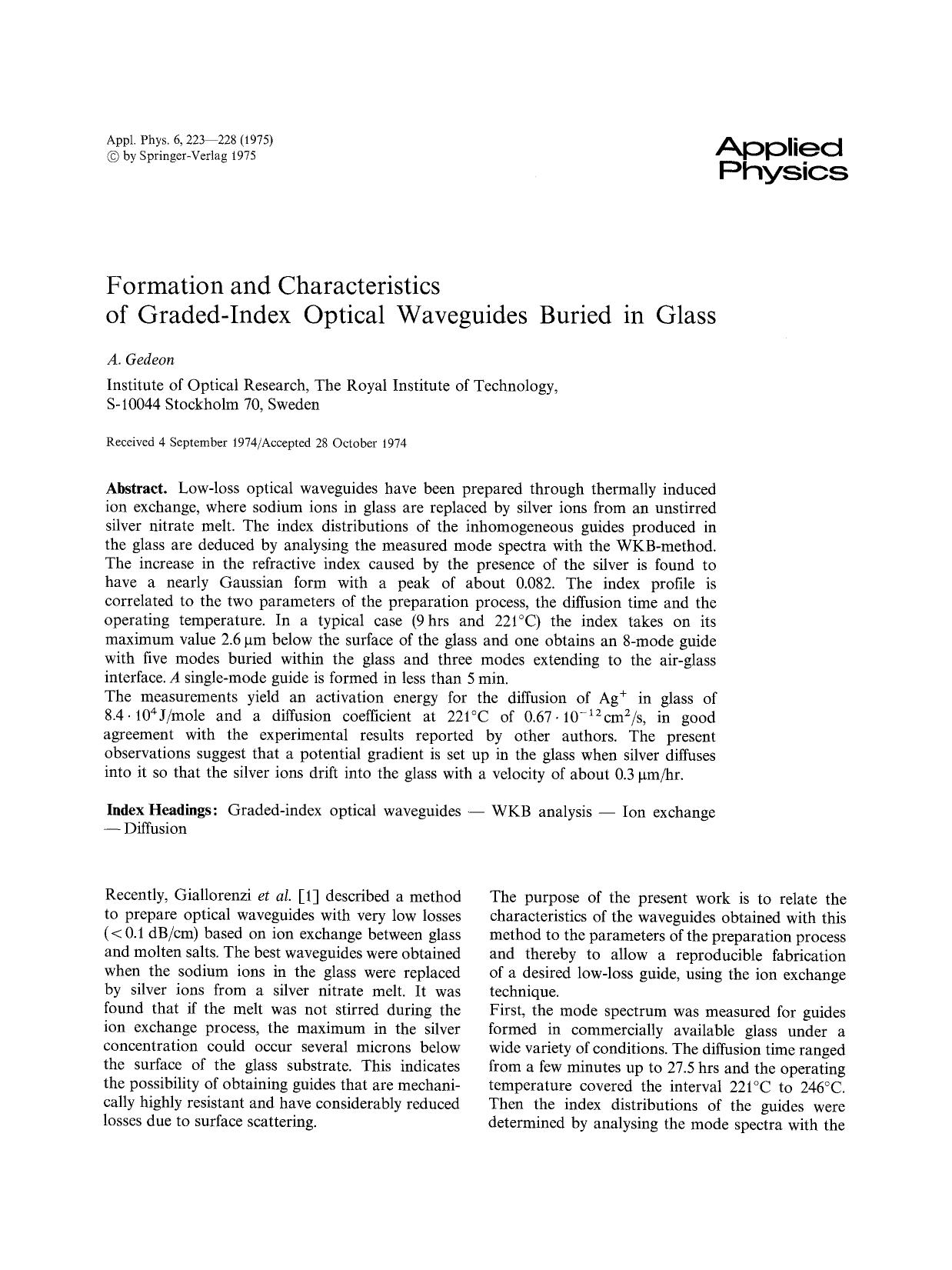 Formation and characteristics of graded-index optical waveguides buried in glass by Unknown