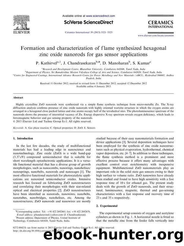 Formation and characterization of flame synthesized hexagonal zinc oxide nanorods for gas sensor applications by P. Kathirvel & J. Chandrasekaran & D. Manoharan & S. Kumar