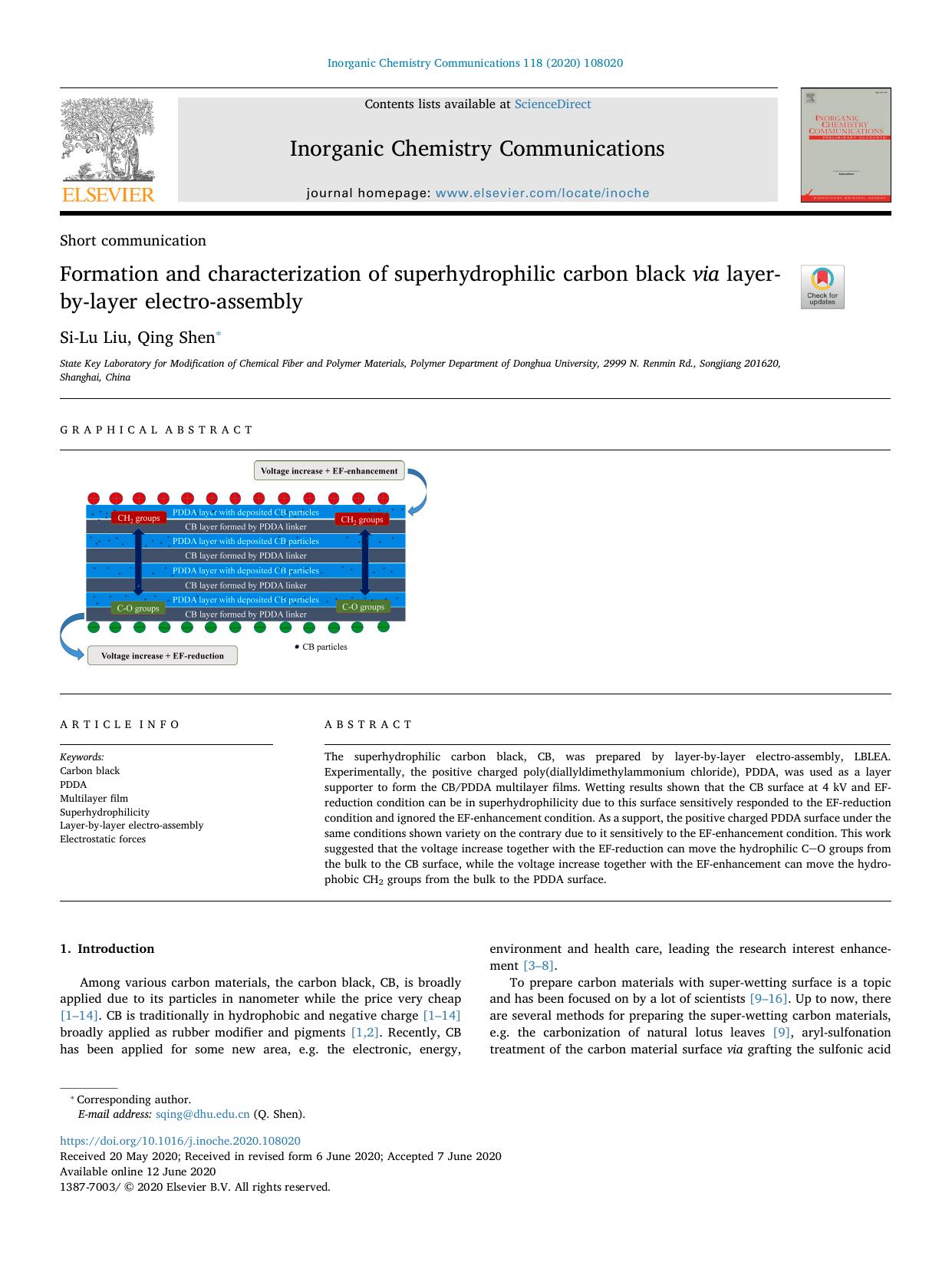 Formation and characterization of superhydrophilic carbon black via layer-by-layer electro-assembly by Si-Lu Liu & Qing Shen