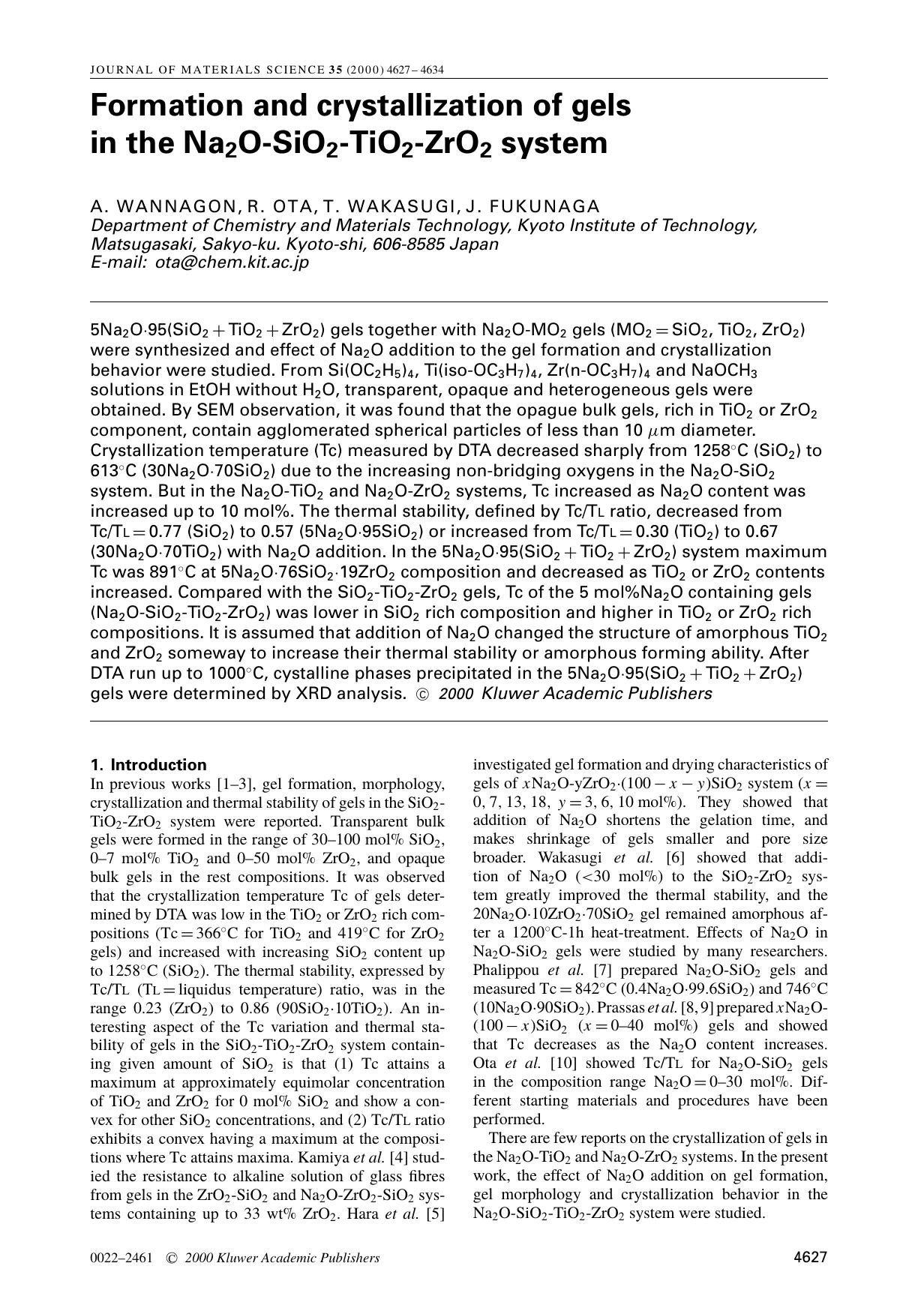 Formation and crystallization of gels in the Na2O-SiO2-TiO2-ZrO2 system by Unknown