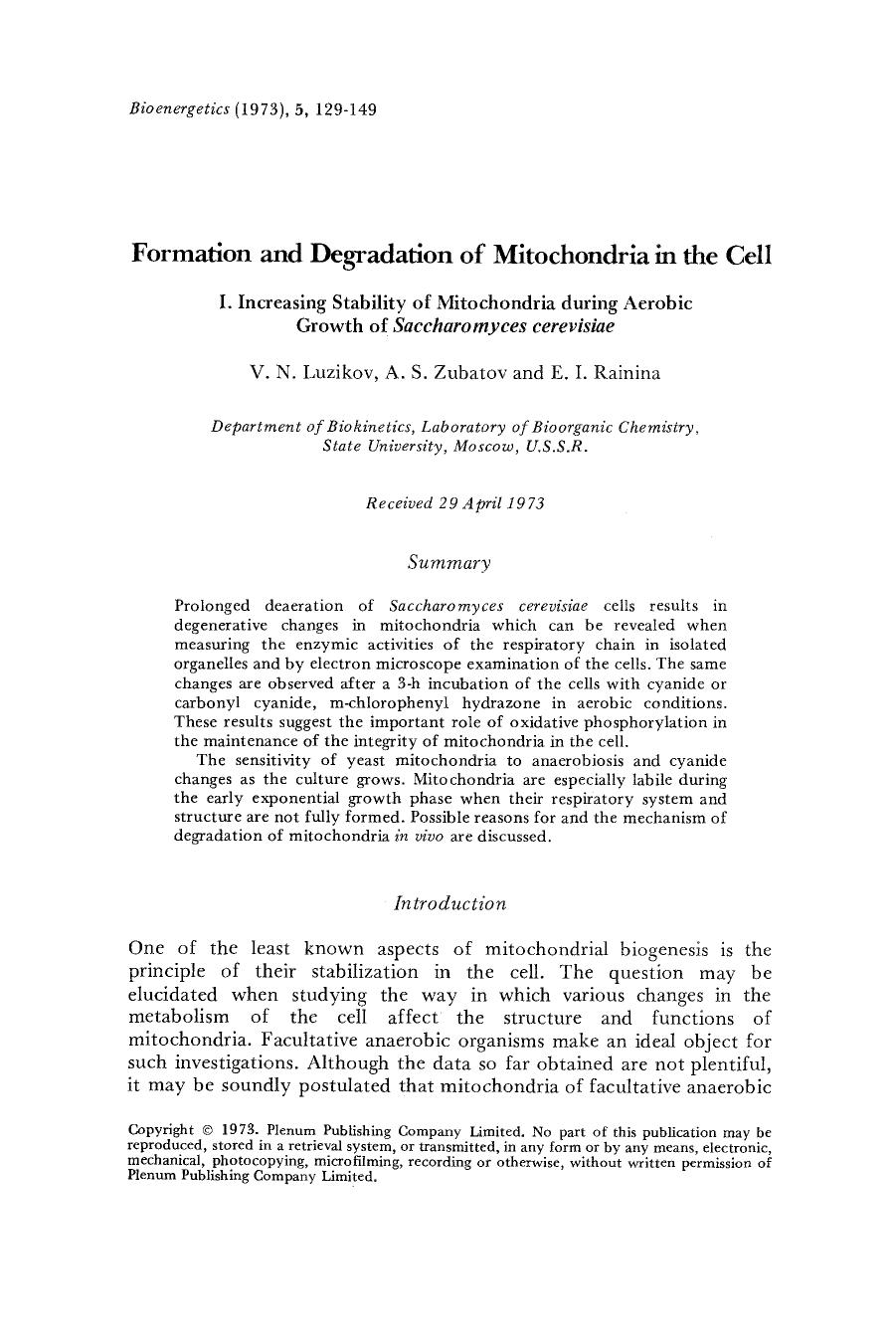 Formation and degradation of mitochondria in the cell by Unknown