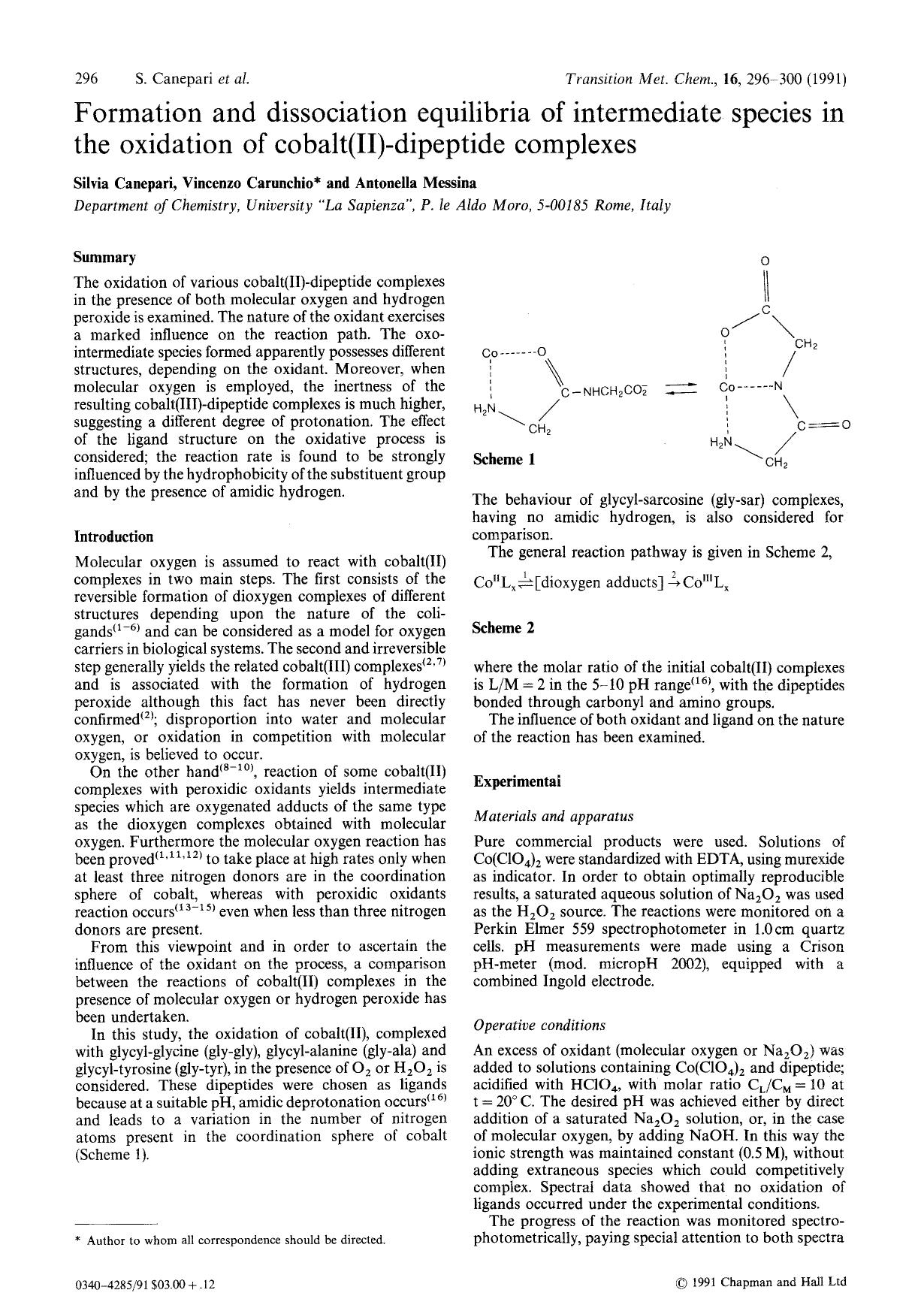 Formation and dissociation equilibria of intermediate species in the oxidation of cobalt(II)-dipeptide complexes by Unknown