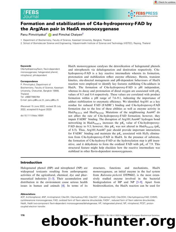 Formation and stabilization of C4aâhydroperoxyâFAD by the ArgAsn pair in HadA monooxygenase by Unknown
