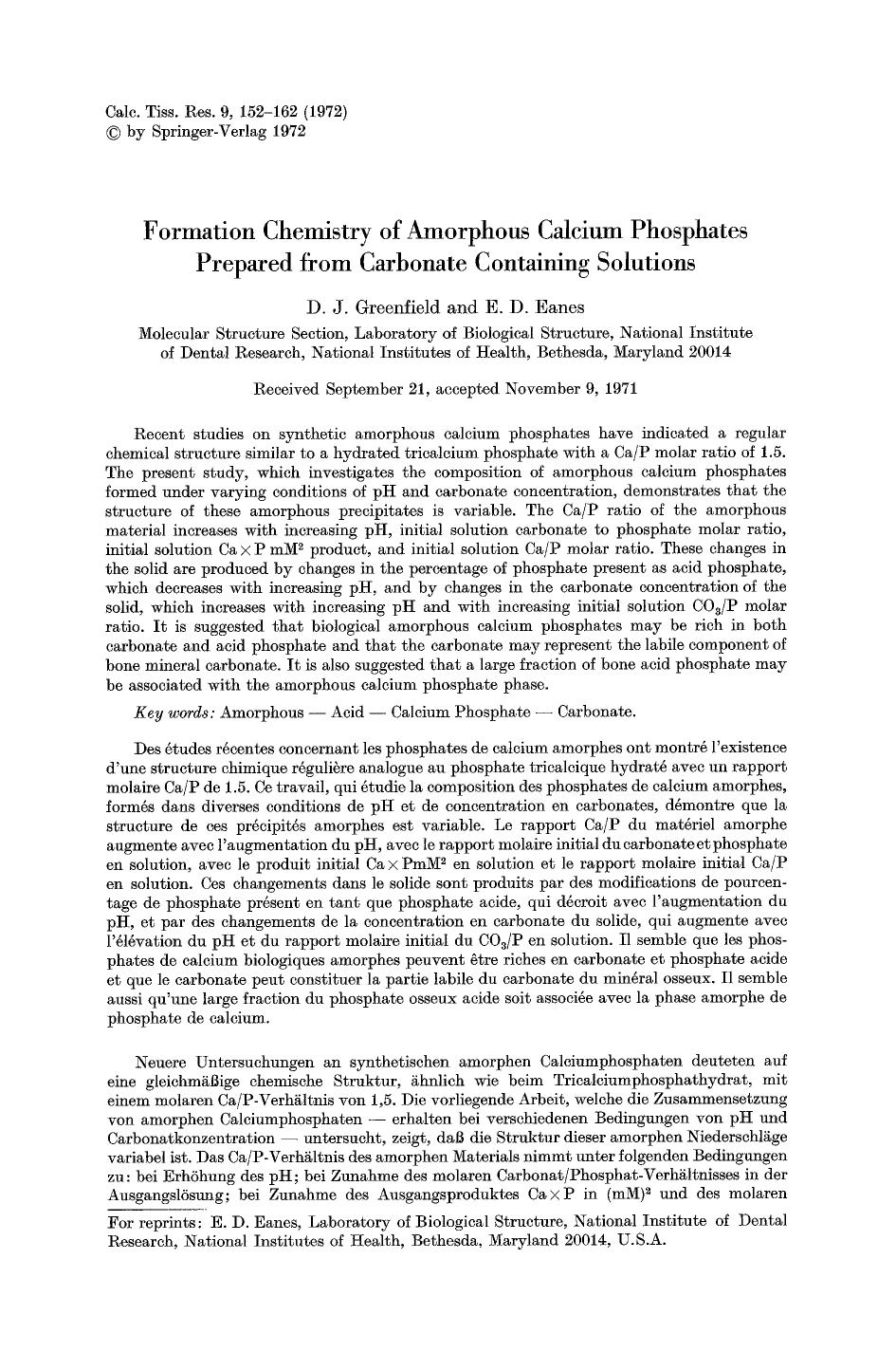 Formation chemistry of amorphous calcium phosphates prepared from carbonate containing solutions by Unknown