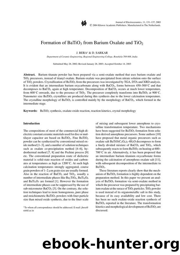 Formation of BaTiO<Subscript>3<Subscript> from Barium Oxalate and TiO<Subscript>2<Subscript> by Unknown