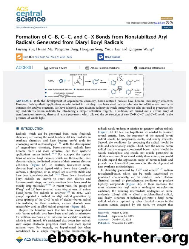 Formation of CâB, CâC, and CâX Bonds from Nonstabilized Aryl Radicals Generated from Diaryl Boryl Radicals by unknow