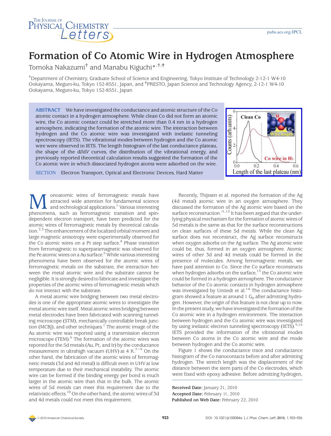 Formation of Co Atomic Wire in Hydrogen Atmosphere by Unknown