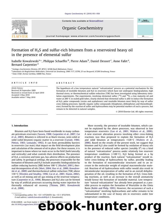 Formation of H2S and sulfur-rich bitumen from a reservoired heavy oil in the presence of elemental sulfur by unknow