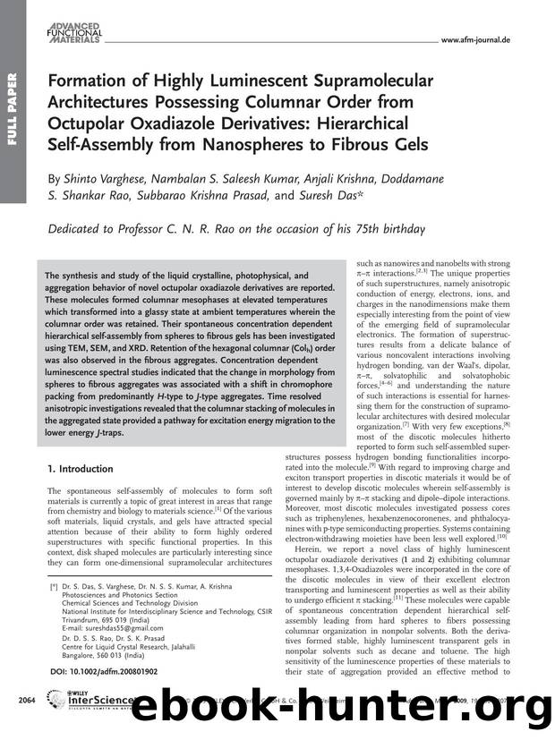 Formation of Highly Luminescent Supramolecular Architectures Possessing Columnar Order from Octupolar Oxadiazole Derivatives: Hierarchical Self-Assembly from Nanospheres to Fibrous Gels by Unknown