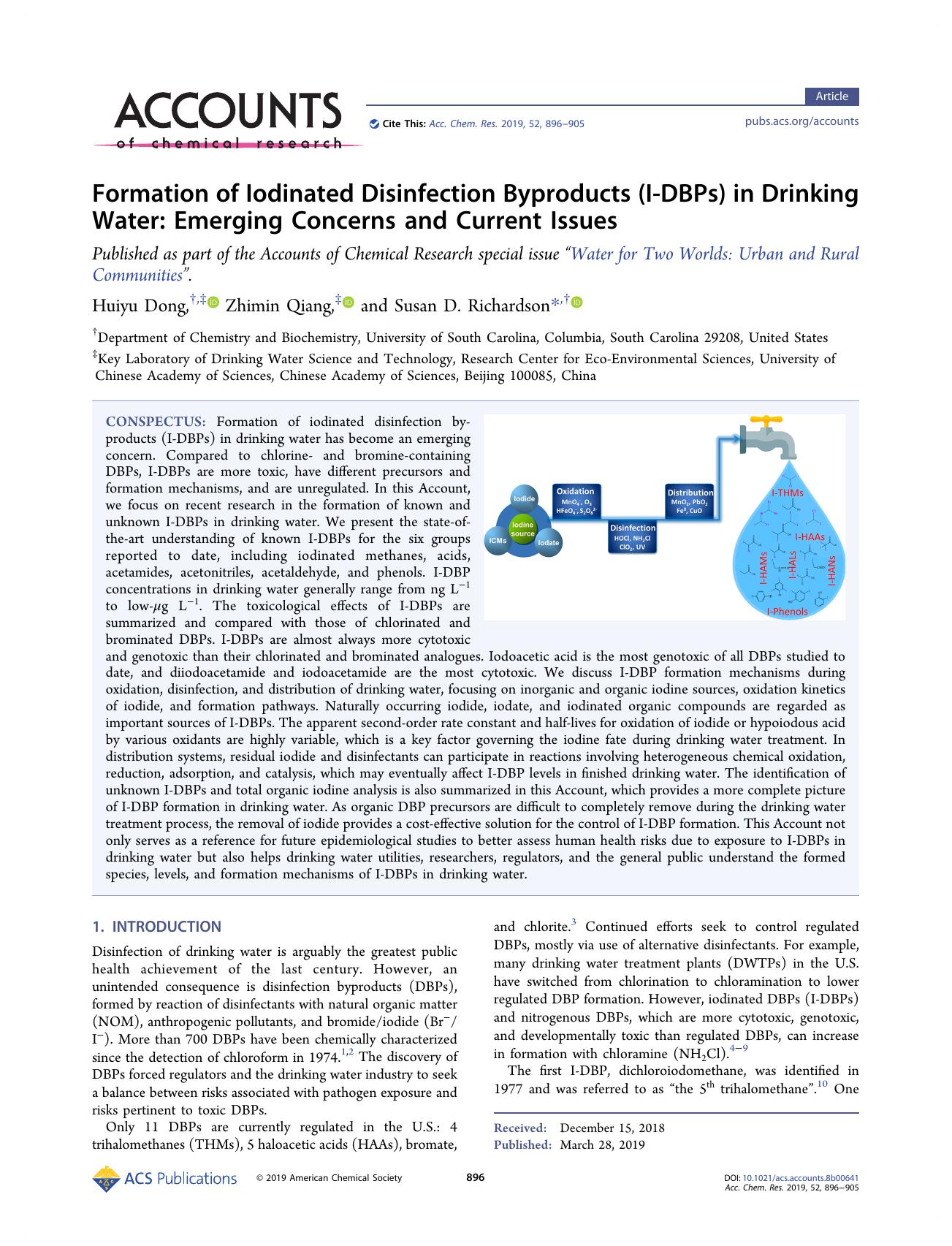 Formation of Iodinated Disinfection Byproducts (I-DBPs) in Drinking Water: Emerging Concerns and Current Issues by Huiyu Dong; Zhimin Qiang; Susan D. Richardson & Zhimin Qiang & Susan D. Richardson