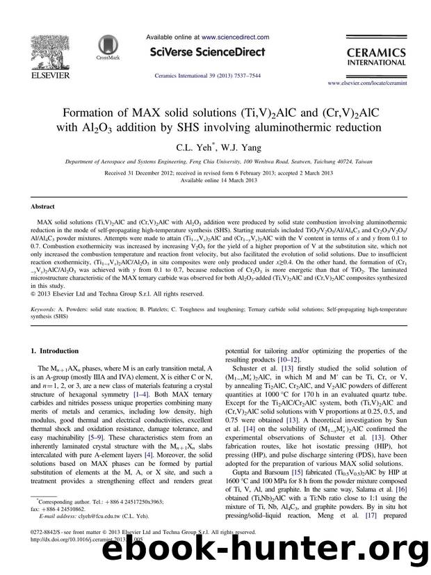 Formation of MAX solid solutions (Ti,V)2AlC and (Cr,V)2AlC with Al2O3 addition by SHS involving aluminothermic reduction by C.L. Yeh & W.J. Yang