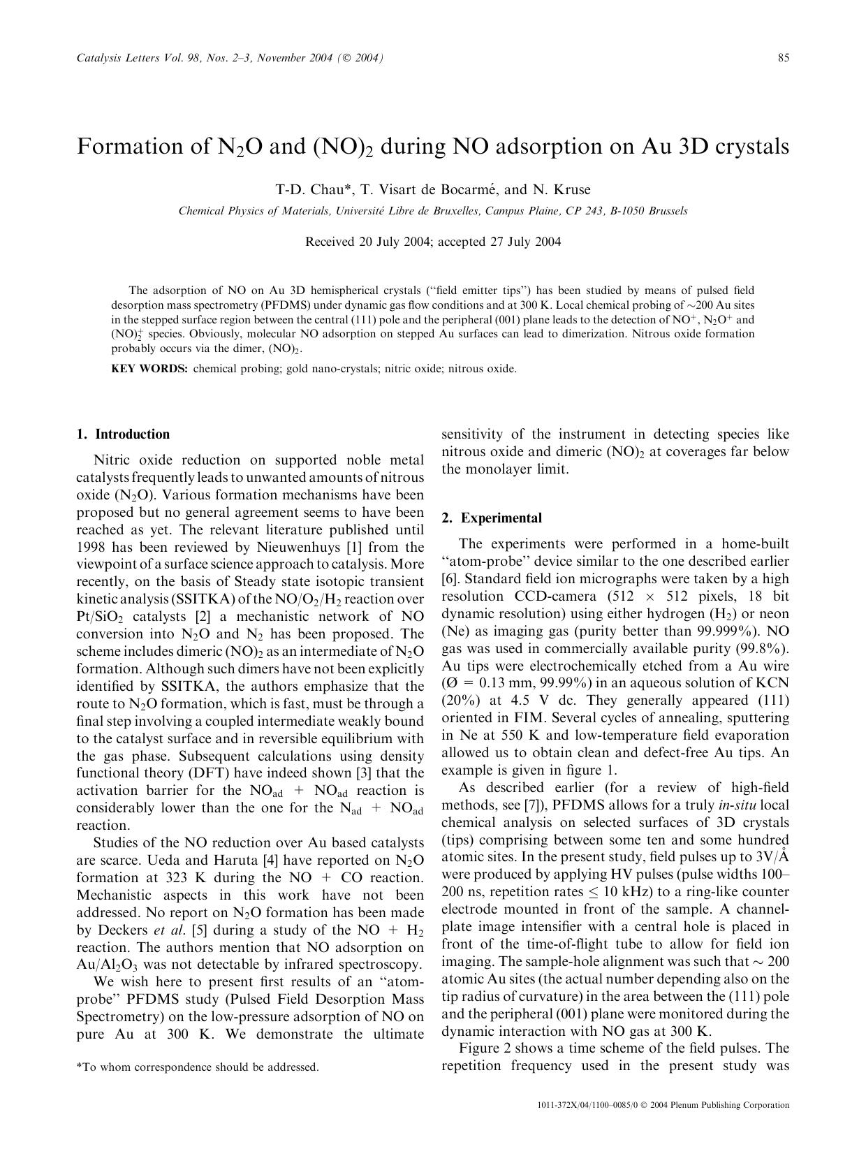 Formation of N<Subscript>2<Subscript>O and (NO)<Subscript>2<Subscript> During NO Adsorption on Au 3D Crystals by Unknown