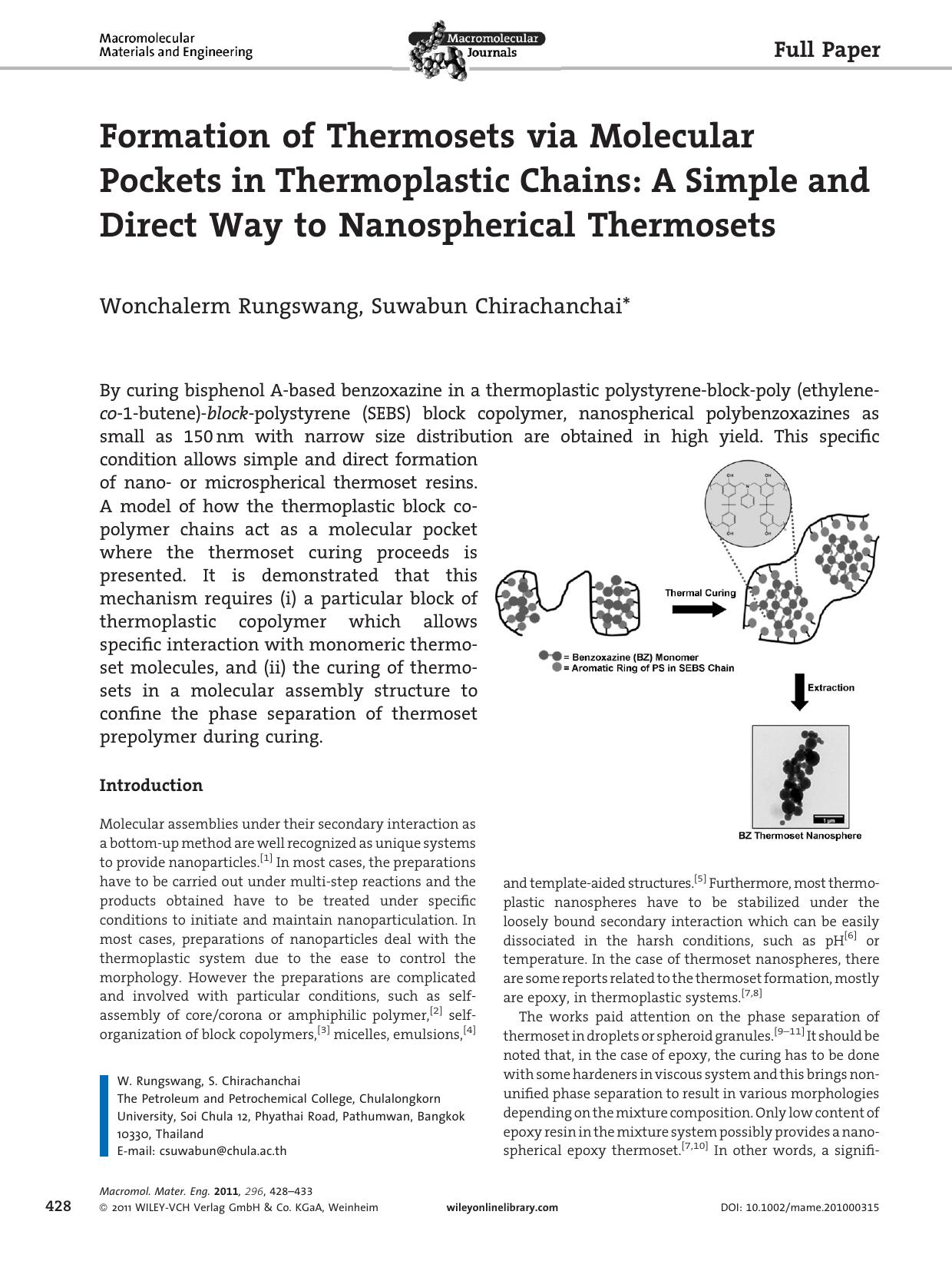Formation of Thermosets via Molecular Pockets in Thermoplastic Chains: A Simple and Direct Way to Nanospherical Thermosets by Unknown