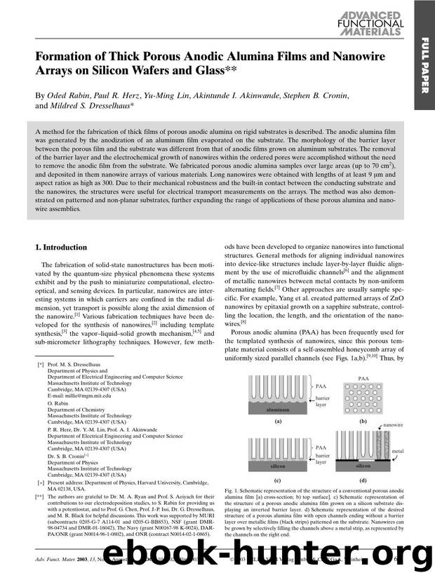 Formation of Thick Porous Anodic Alumina Films and Nanowire Arrays on Silicon Wafers and Glass by Unknown