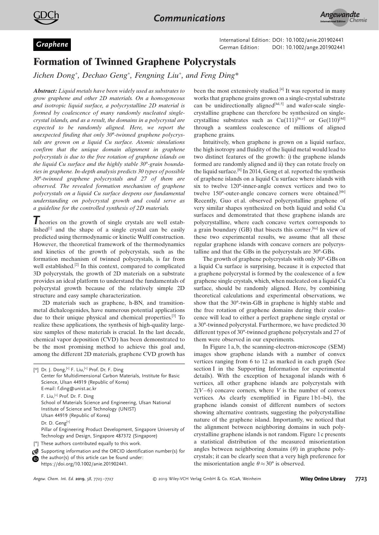 Formation of Twinned Graphene Polycrystals by Unknown