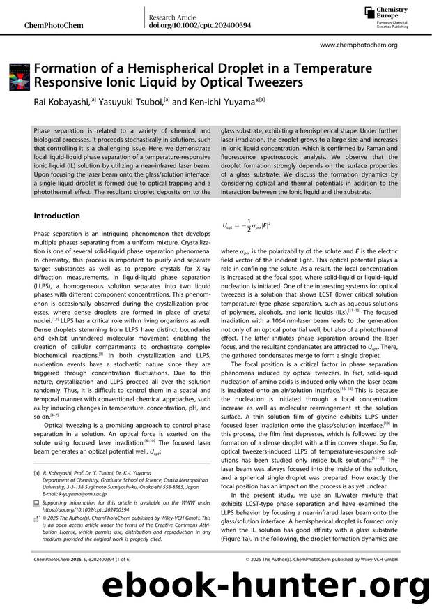 Formation of a Hemispherical Droplet in a Temperature Responsive Ionic Liquid by Optical Tweezers by Unknown