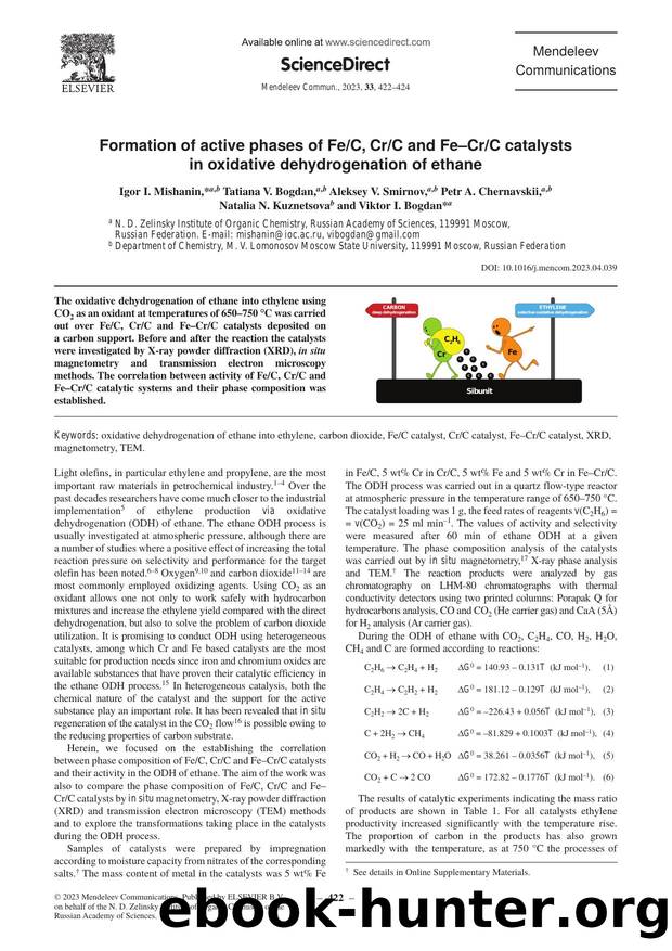 Formation of active phases of FeC, CrC and FeâCrC catalysts in oxidative dehydrogenation of ethane by unknow