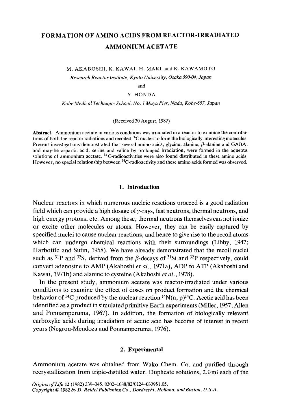 Formation of amino acids from reactor-irradiated ammonium acetate by Unknown