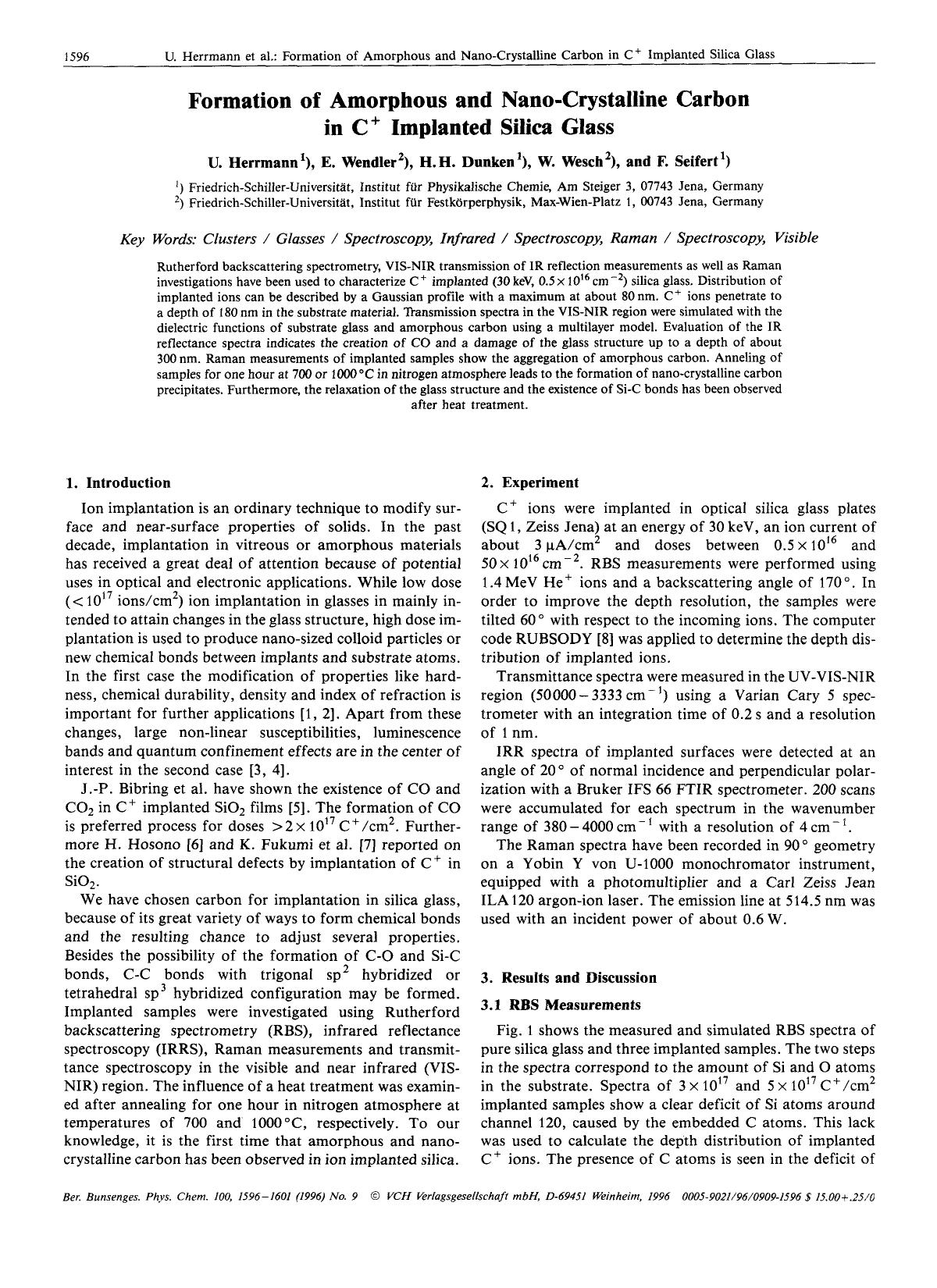 Formation of amorphous and nano-crystalline carbon in C+ implanted silica glass by Unknown