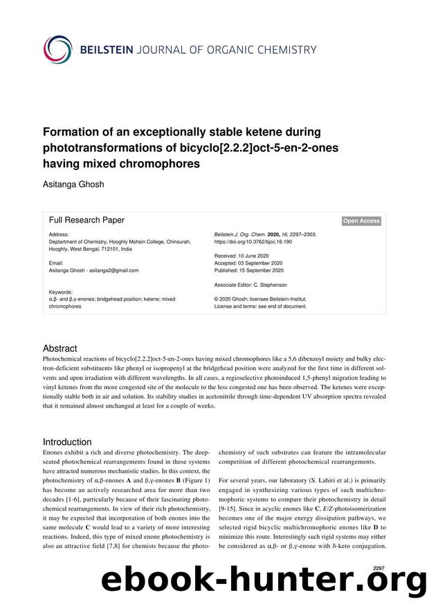 Formation of an exceptionally stable ketene during phototransformations of bicyclo[2.2.2]oct-5-en-2-ones having mixed chromophores by Asitanga Ghosh