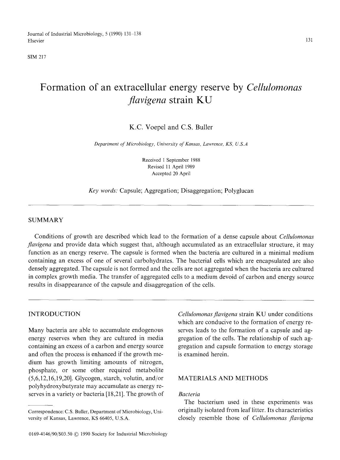 Formation of an extracellular energy reserve by <Emphasis Type="Italic">Cellulomonas flavigena <Emphasis> strain KU by Unknown