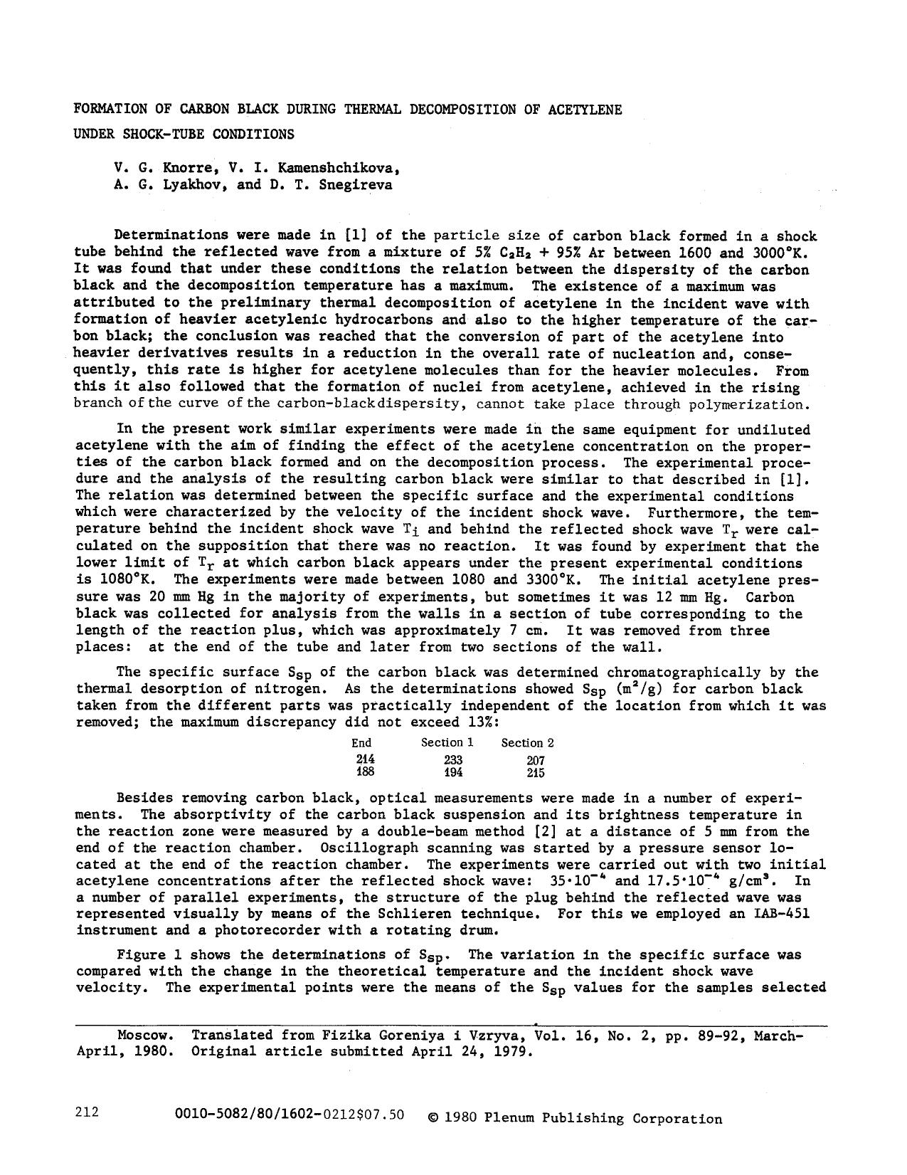 Formation of carbon black during thermal decomposition of acetylene under shock-tube conditions by Unknown