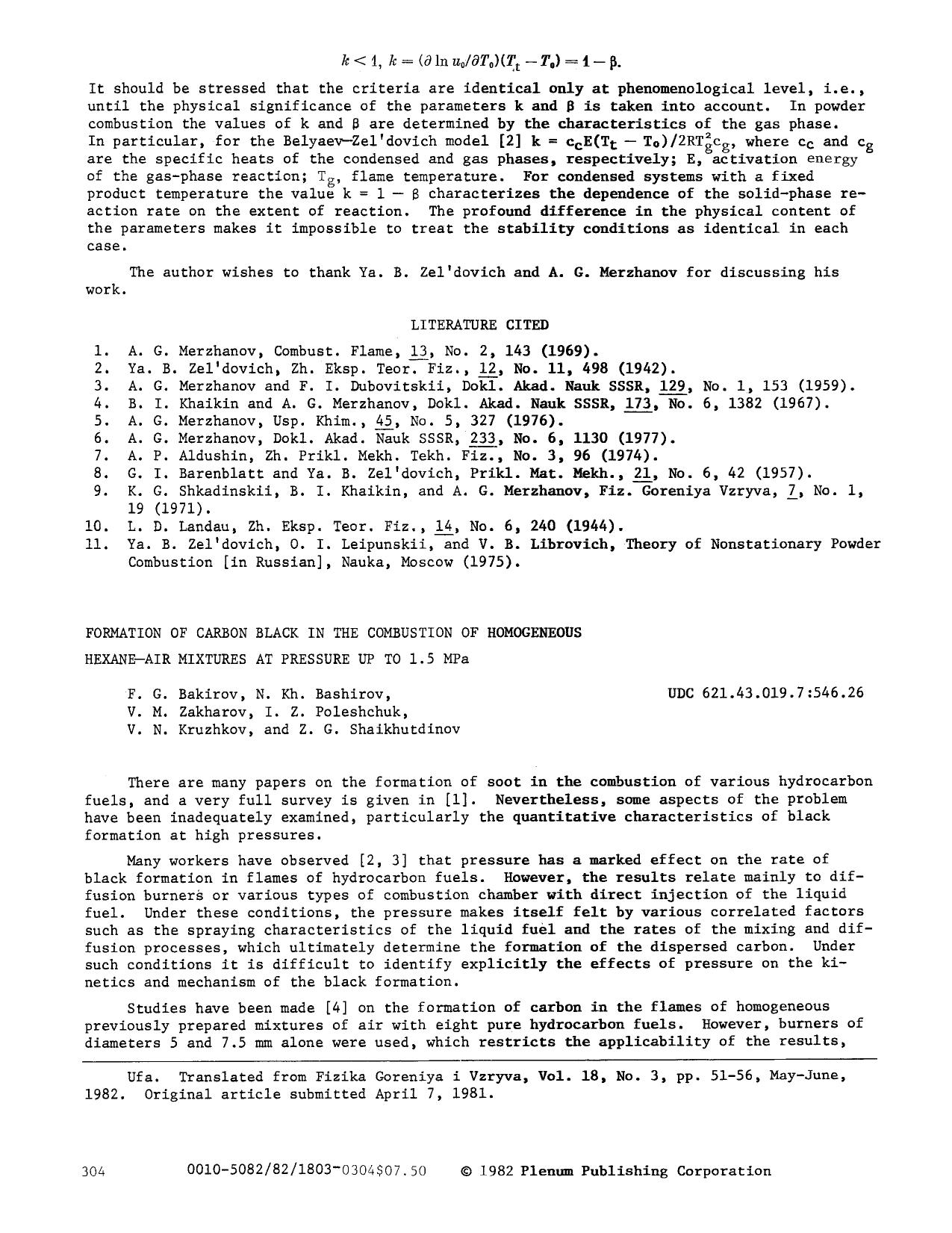 Formation of carbon black in the combustion of homogeneous hexane-air mixtures at pressure up to 1.5 MPa by Unknown