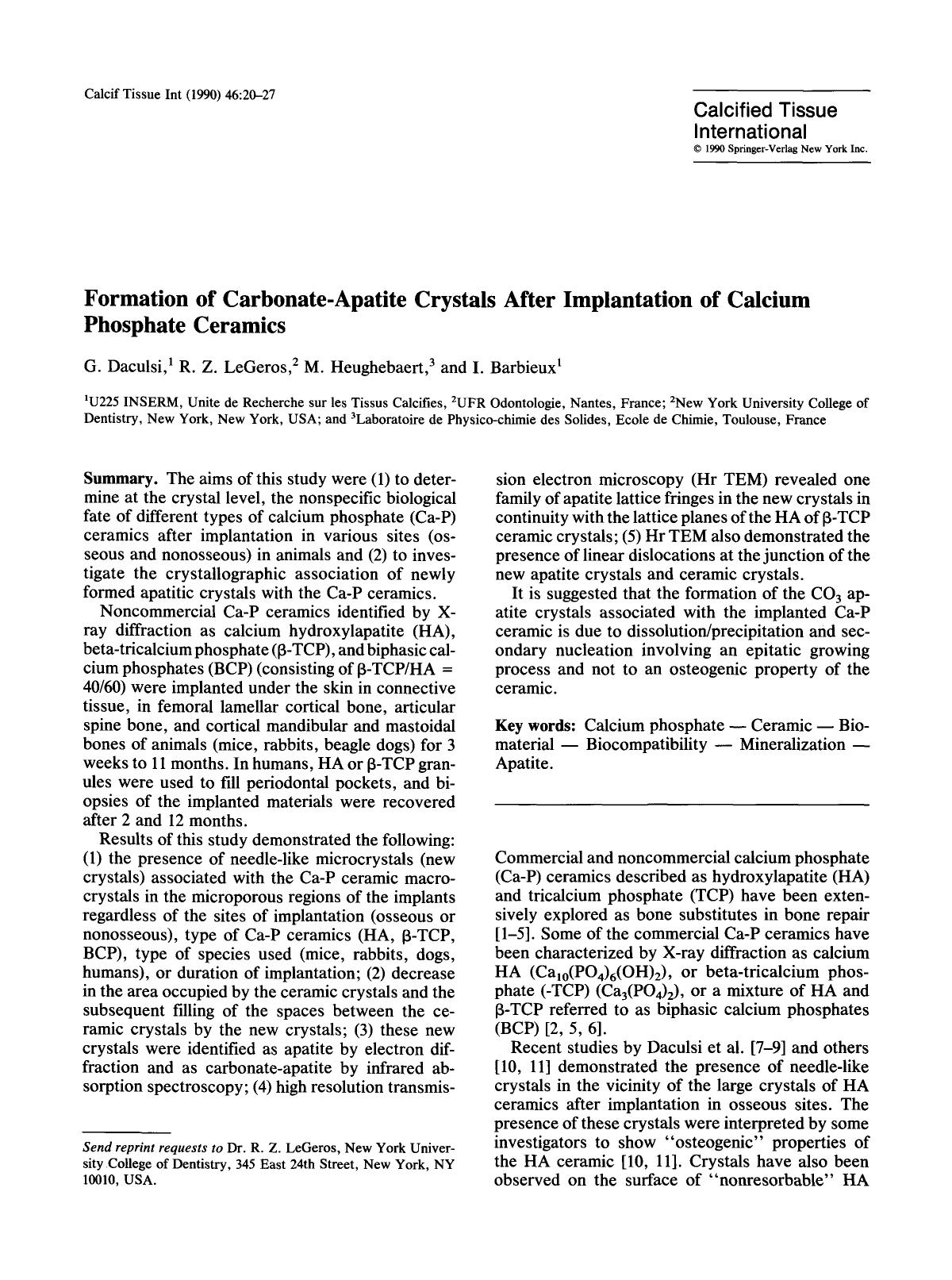 Formation of carbonate-apatite crystals after implantation of calcium phosphate ceramics by Unknown