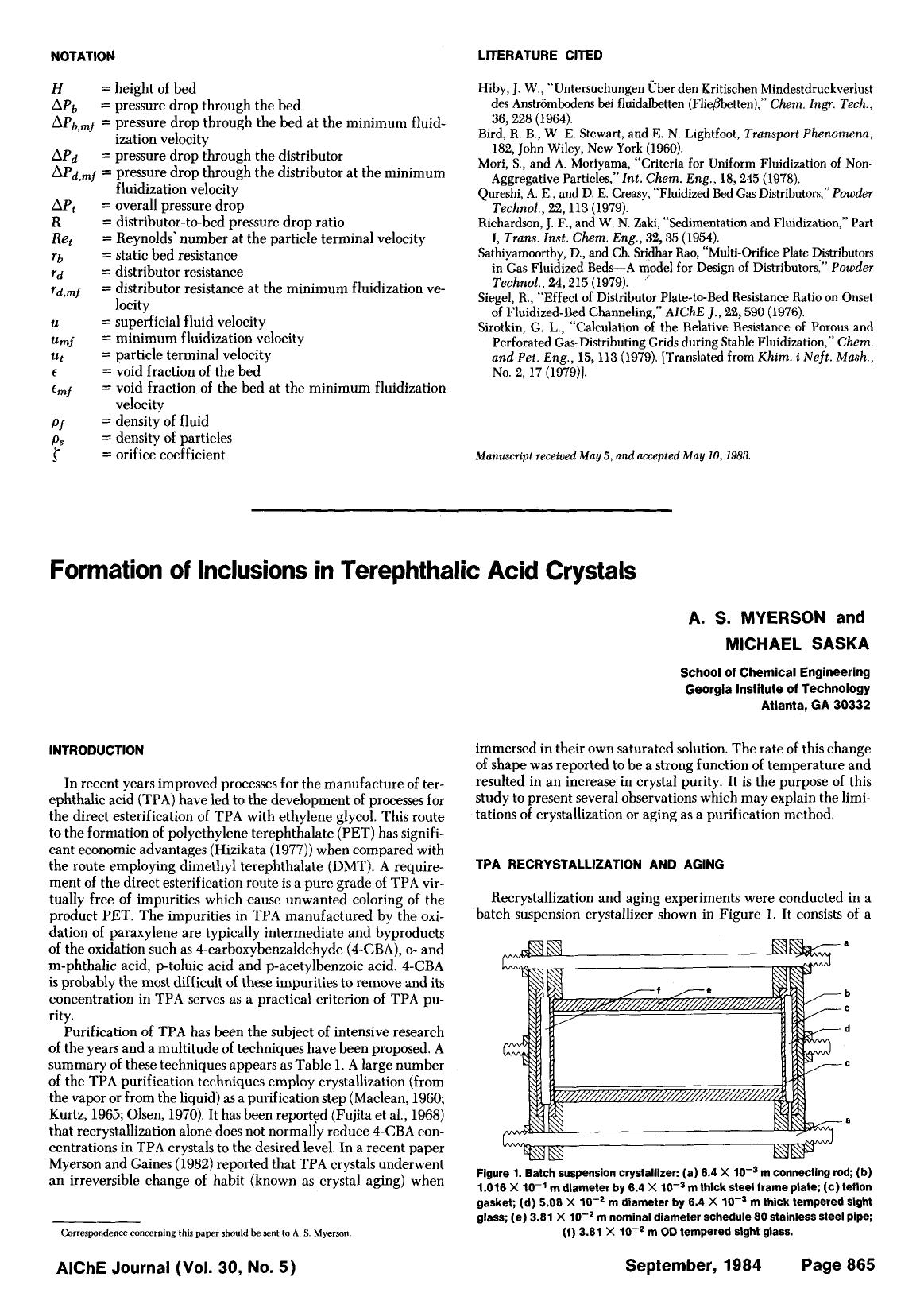 Formation of inclusions in terephthalic acid crystals by Unknown