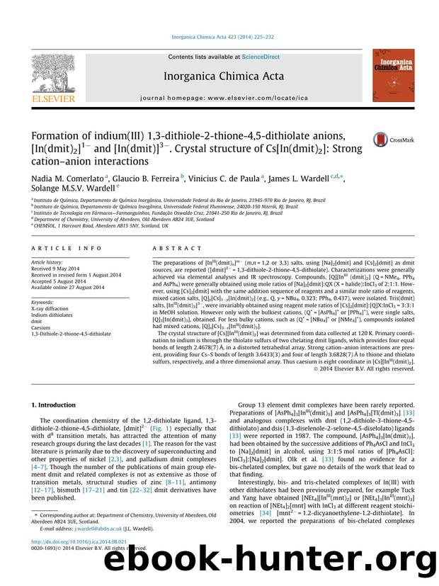Formation of indium(III) 1,3-dithiole-2-thione-4,5-dithiolate anions, [In(dmit)2]1Ã¢Ëâ and [In(dmit)]3Ã¢Ëâ. Crystal structure of Cs[In(dmit)2]: Strong cationÃ¢â¬âanion interactions by unknow