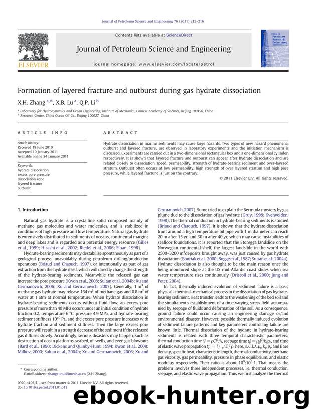 Formation of layered fracture and outburst during gas hydrate dissociation by X.H. Zhang & X.B. Lu & Q.P. Li