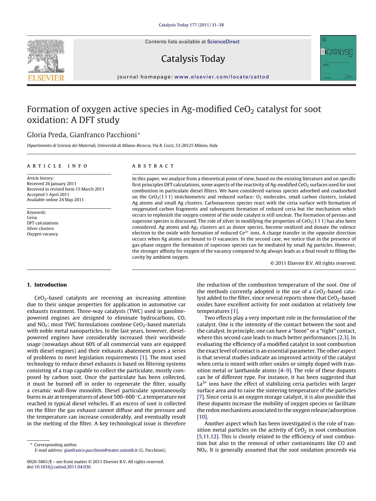 Formation of oxygen active species in Ag-modified CeO2 catalyst for soot oxidation: A DFT study by Gloria Preda