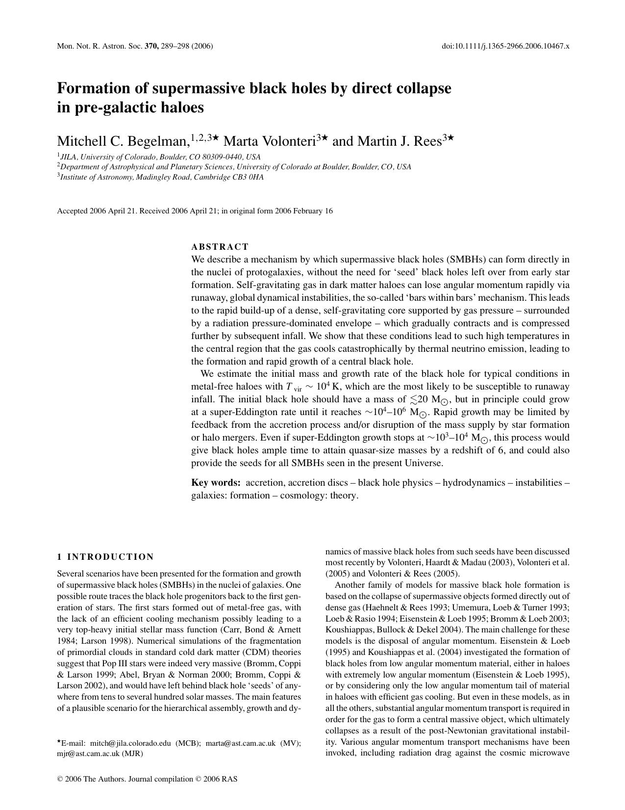Formation of supermassive black holes by direct collapse in pre-galactic haloes by lll