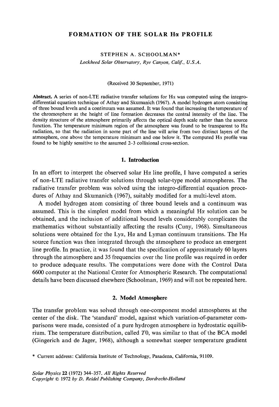 Formation of the solar H&#x03B1; profile by Unknown