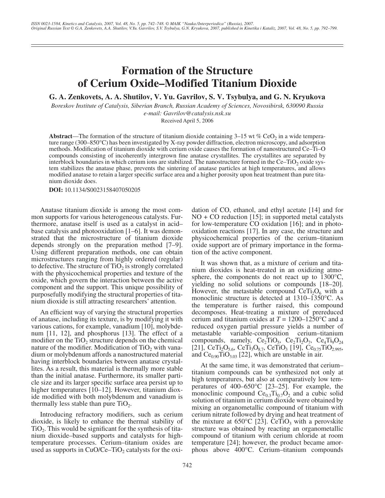 Formation of the structure of cerium oxide-modified titanium dioxide by Unknown