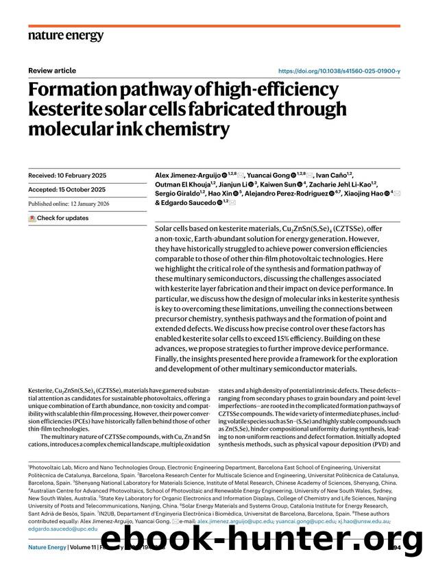 Formation pathway of high-efficiency kesterite solar cells fabricated through molecular ink chemistry by unknow