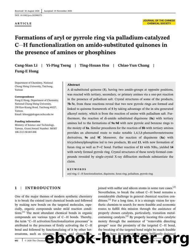 Formations of Aryl or Pyrrole Rings via Palladium-Catalyzed C-H Functionalization on Amido-Substitued Quinones in the Presence of Amines or Phosphines by Unknown