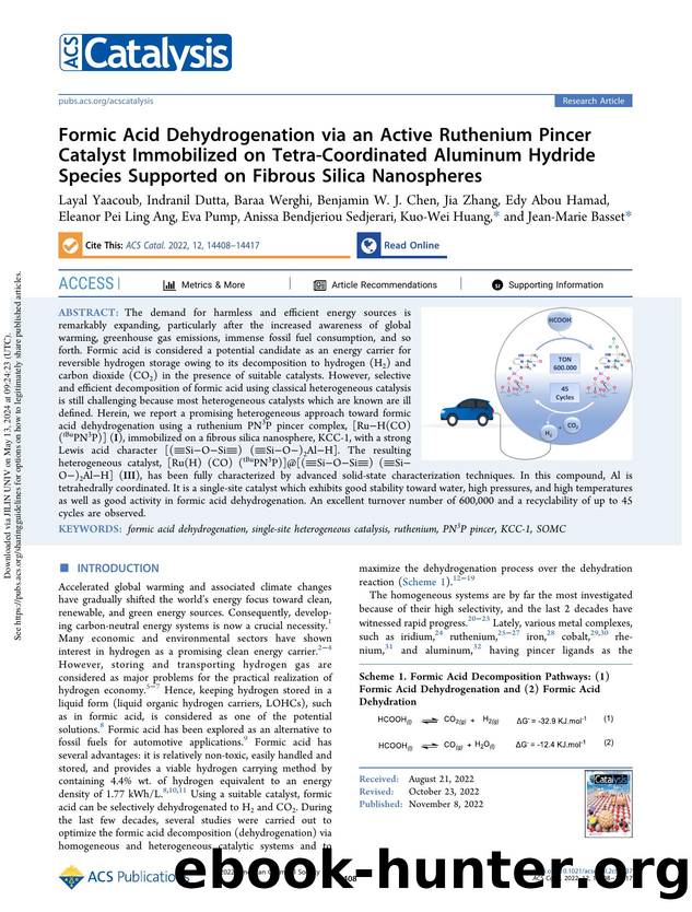 Formic Acid Dehydrogenation via an Active Ruthenium Pincer Catalyst Immobilized on Tetra-Coordinated Aluminum Hydride Species Supported on Fibrous Silica Nanospheres by unknow