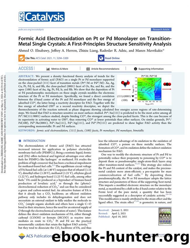 Formic Acid Electrooxidation on Pt or Pd Monolayer on Transition-Metal Single Crystals: A First-Principles Structure Sensitivity Analysis by Ahmed O. Elnabawy Jeffrey A. Herron Zhixiu Liang Radoslav R. Adzic & Manos Mavrikakis