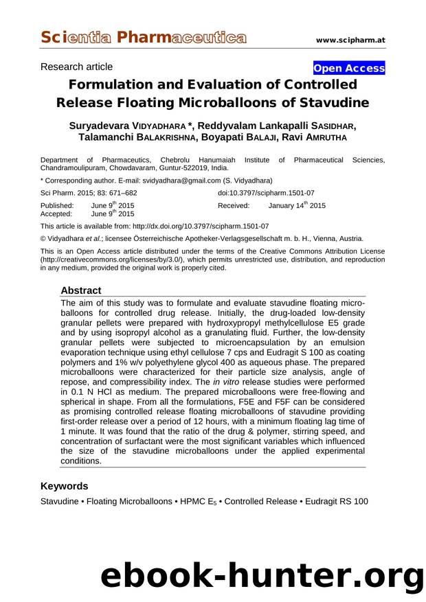 Formulation and Evaluation of Controlled Release Floating Microballoons of Stavudine by unknow